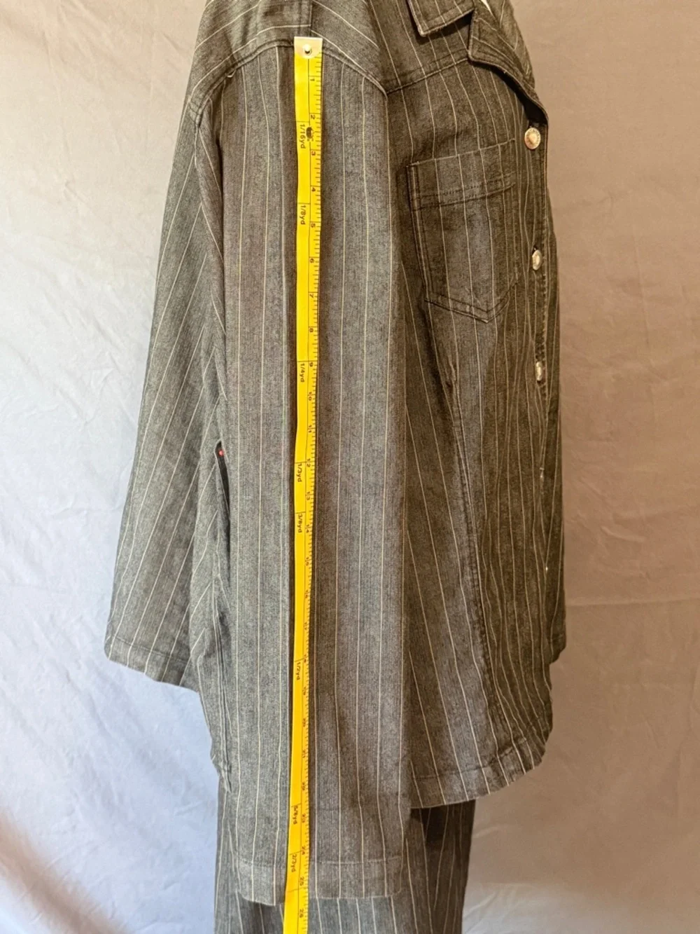 Liz & Me 2pc Skirt Set 20W Gray Denim Pinstripe Button Front Jacket Midi Skirt
